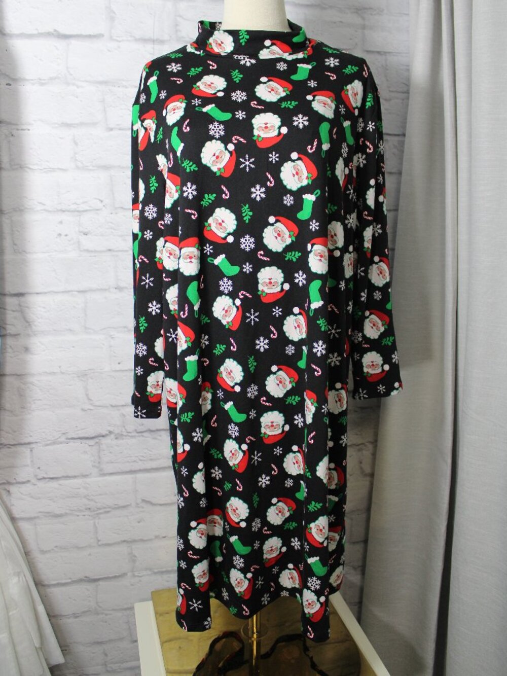 Jollidays XL Black Red Christmas Longsleeve Mock Neck Midi Dress Santa Holiday